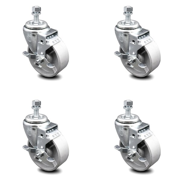 Semi Steel Swvl TS Caster w/RB w/4" Wheel&3/8" Stem-4 Swvl w/Top Lck BRK